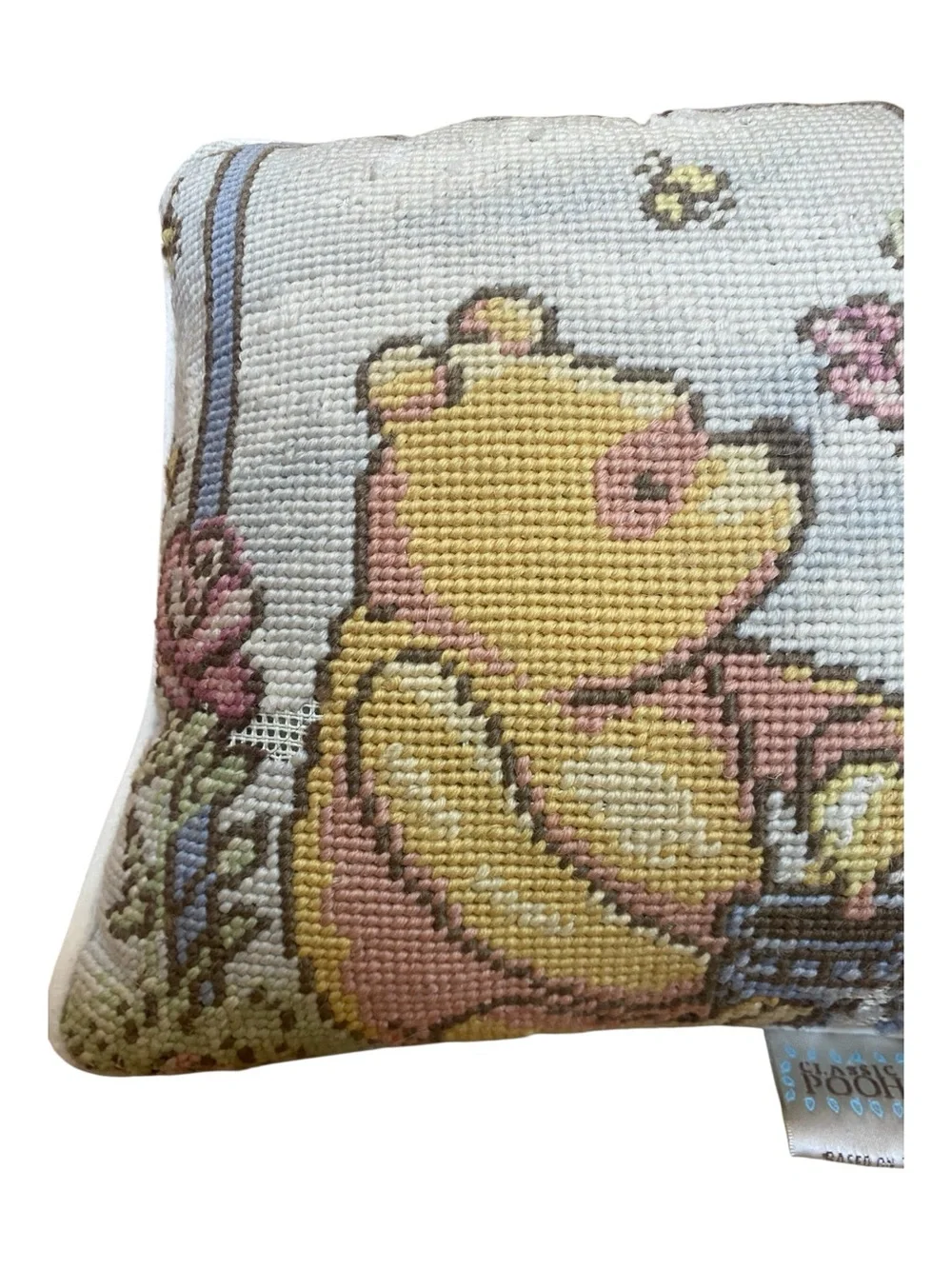 Disney Vintage Winnie The Pooh Embroidered Small Square Decorative Throw Pillow